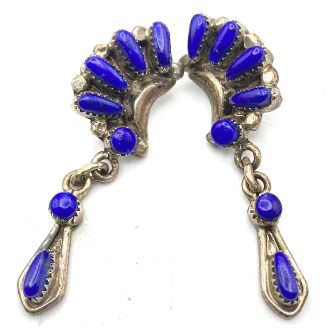 Vintage Zuni Earrings Petit Point Lapis Dangles Sterling Silver Billie & Lou Laweka