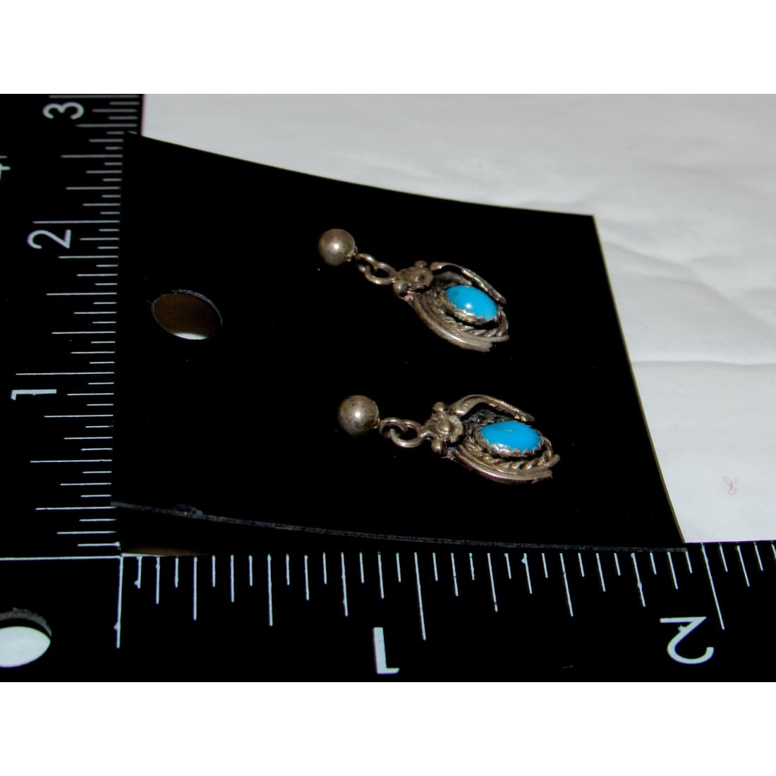 Vintage Navajo Dainty Turquoise Dangle Earrings Sterling Silver Native American