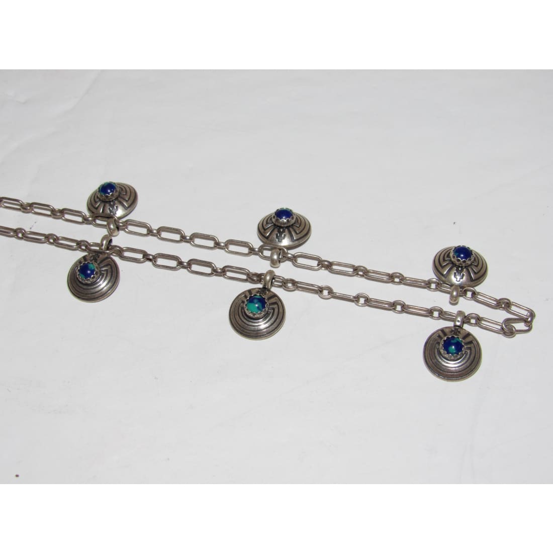 Vintage Mexican Sterling Silver Azurite Charm Necklace