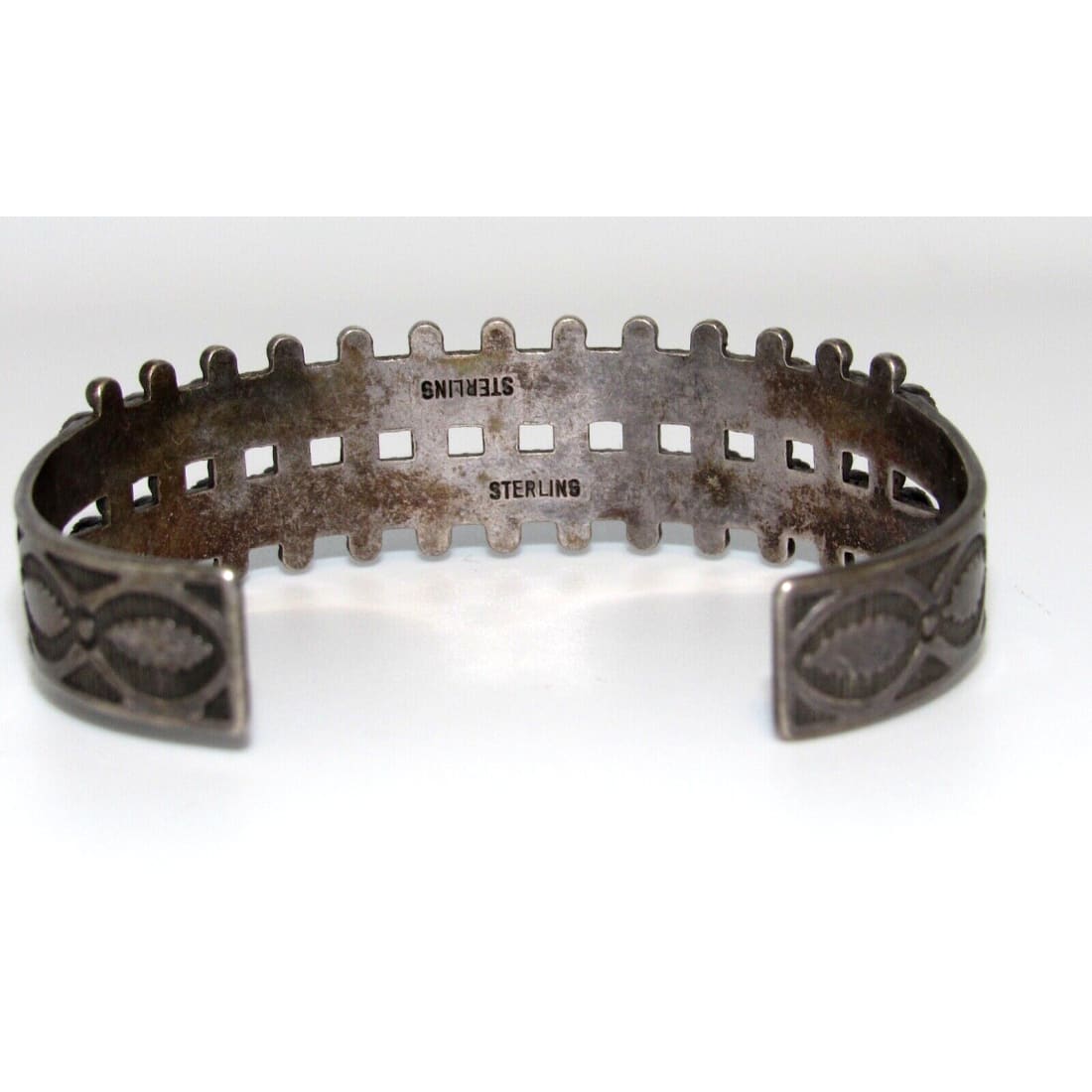 Old Pawn Zuni Snake Eye Turquoise Double Row Cuff Bracelet Sterling Silver
