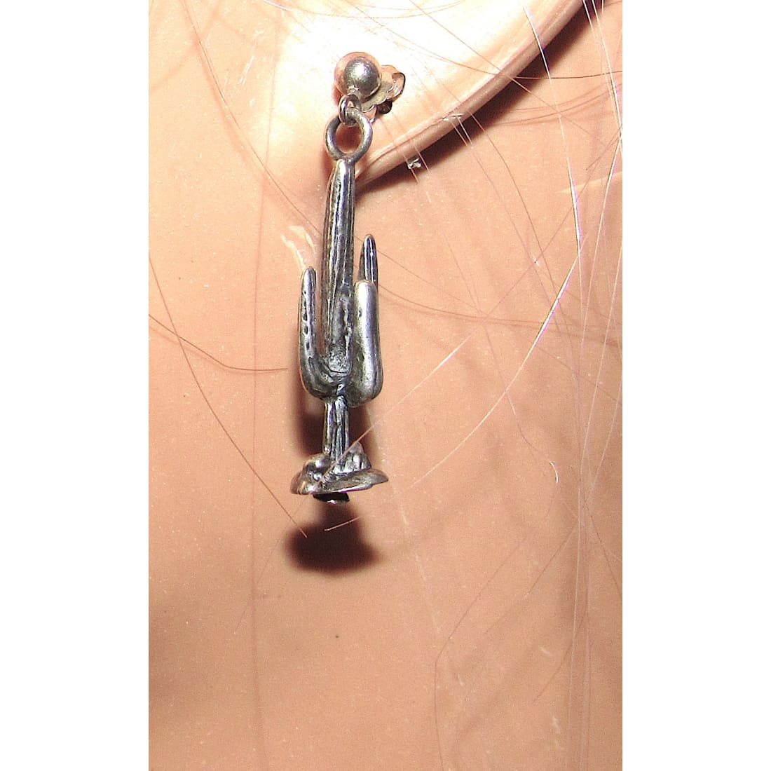 Vintage Southwestern Silver Saguaro Cactus Dangle Earrings