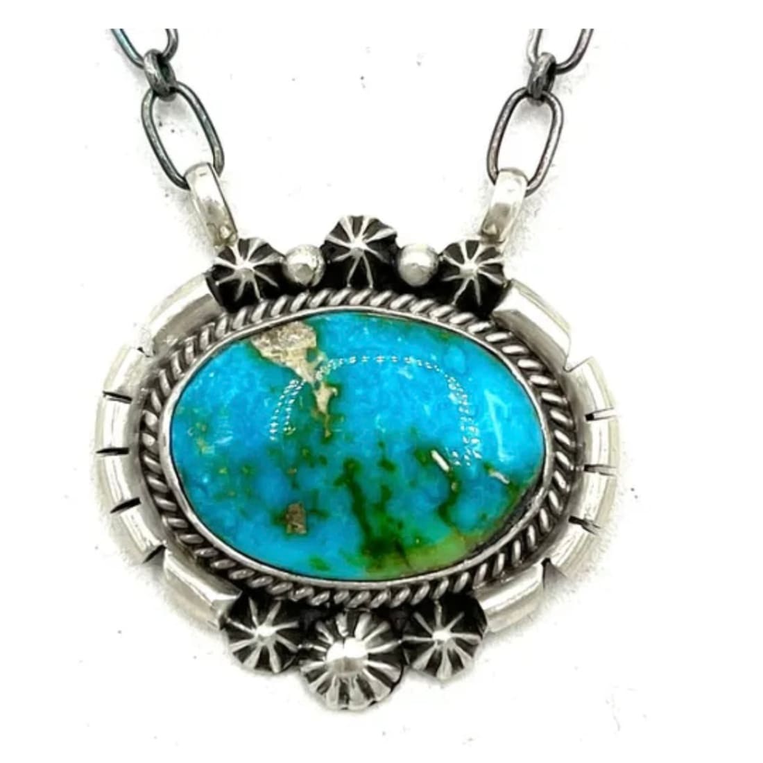 Navajo Royston Turquoise Bar Necklace Sterling Silver Sam Yellowhair