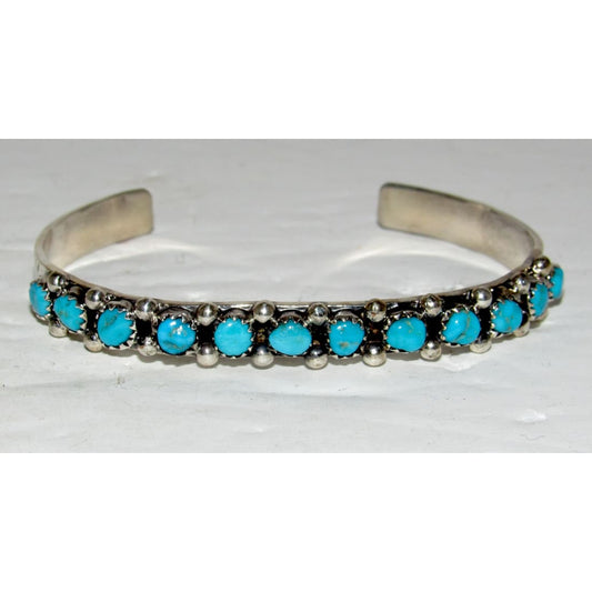Navajo Kingman Turquoise Stacker Cuff Bracelet Sterling Silver
