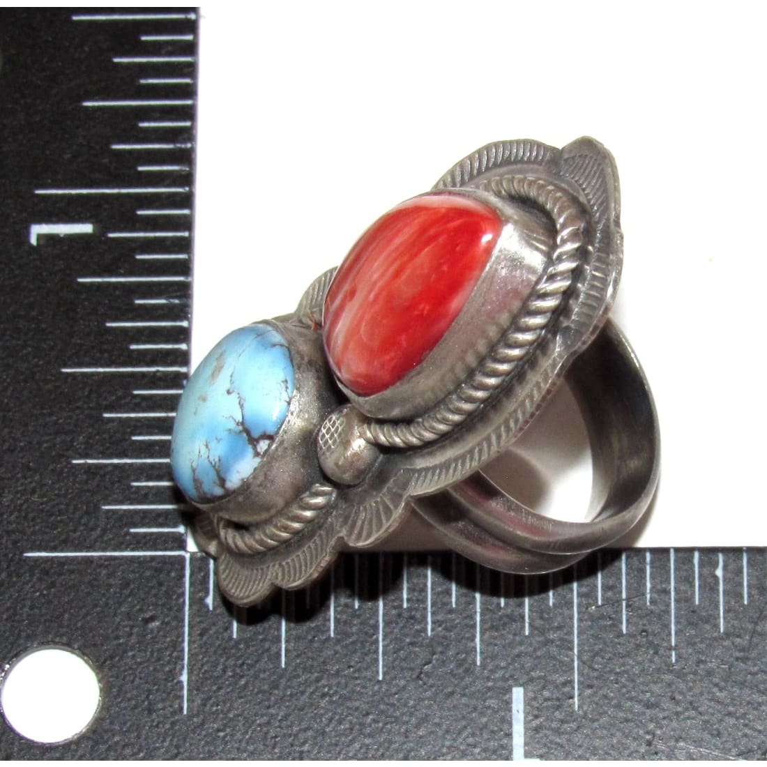 Navajo Golden Hills Turquoise Spiny Statement Adjustable Ring Sz 7.5 Boyd Ashley