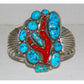 Spectacular Early Navajo Turquoise Coral Sterling Silver Cuff Bracelet