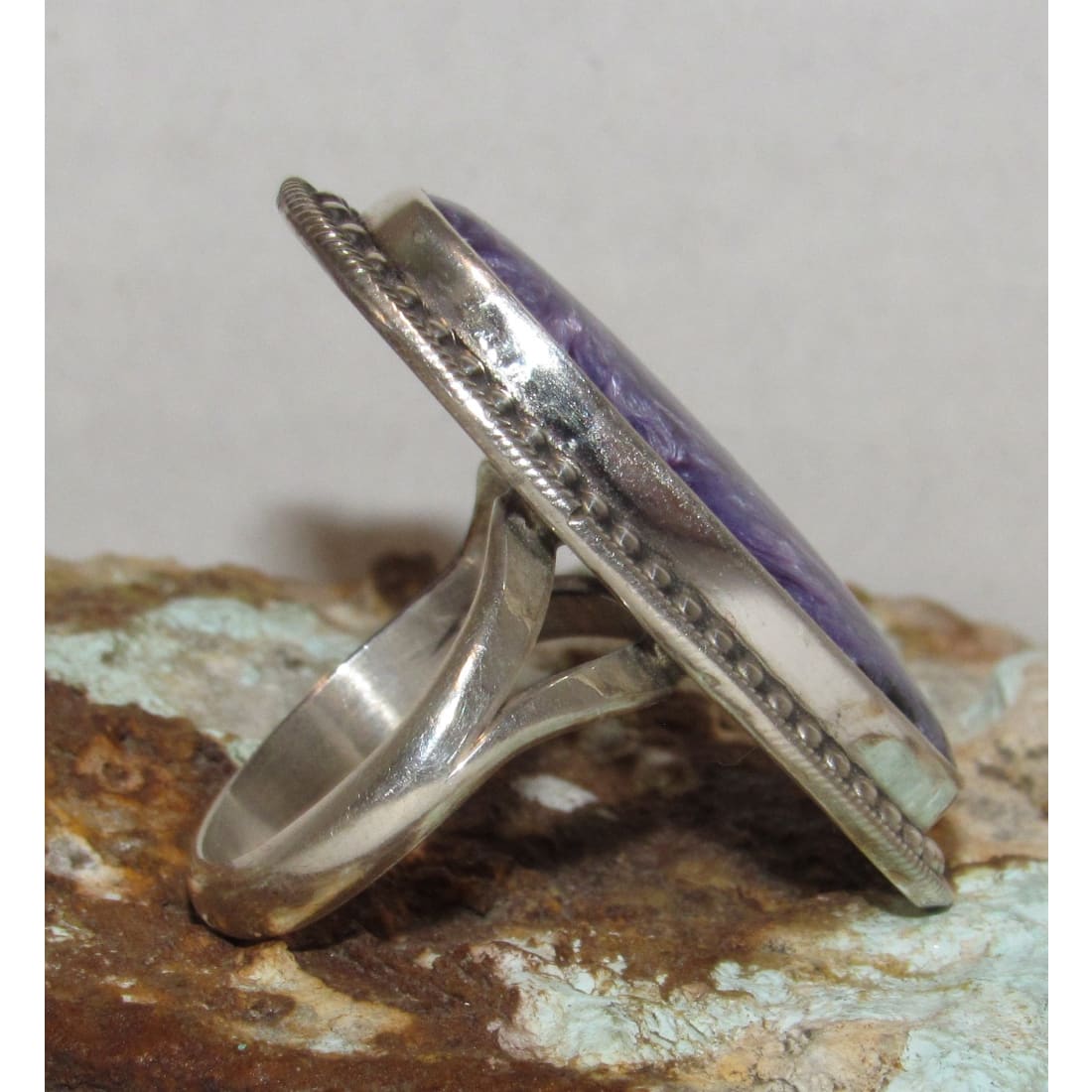 Navajo Purple Charoite Statement Ring Size 10 Sterling Silver Sheila Tso Signed