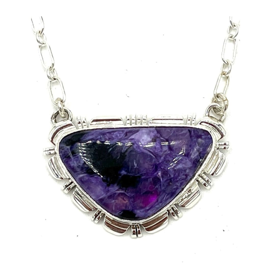 Navajo Purple Charoite Bar Necklace Sterling Silver A. Lee