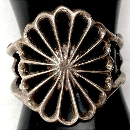 Early Navajo Sterling Silver Sand Cast Cuff Bracelet Vintage