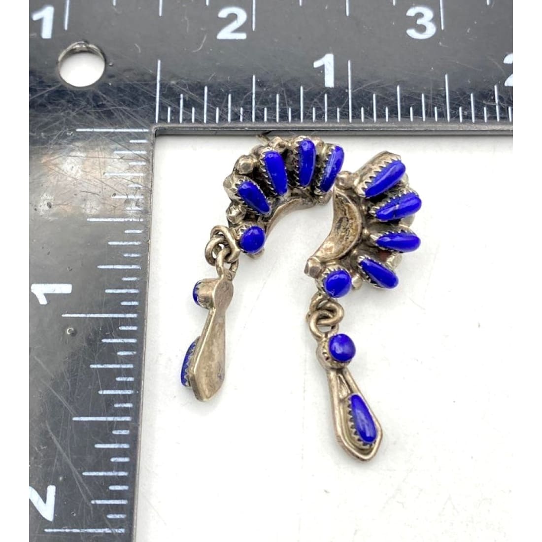 Vintage Zuni Earrings Petit Point Lapis Dangles Sterling Silver Billie & Lou Laweka