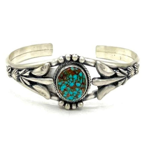 Navajo Number 8 Turquoise Stacker Cuff Sterling Hand Etched Bracelet B. Platero