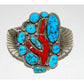 Spectacular Early Navajo Turquoise Coral Sterling Silver Cuff Bracelet
