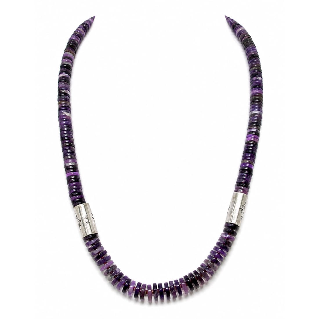 Vintage Navajo Amethyst Bead Heishi Necklace Sterling Silver