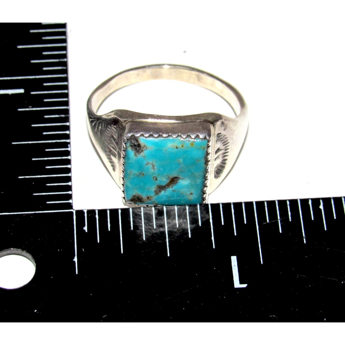 Navajo Kingman Turquoise Men Ring Sz 11 Sterling Silver Signed