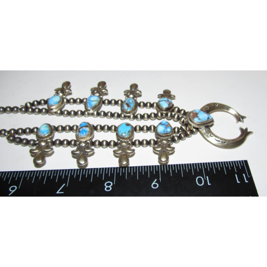 Navajo Golden Hills Turquoise Sterling Squash Blossom Necklace & Earrings Set