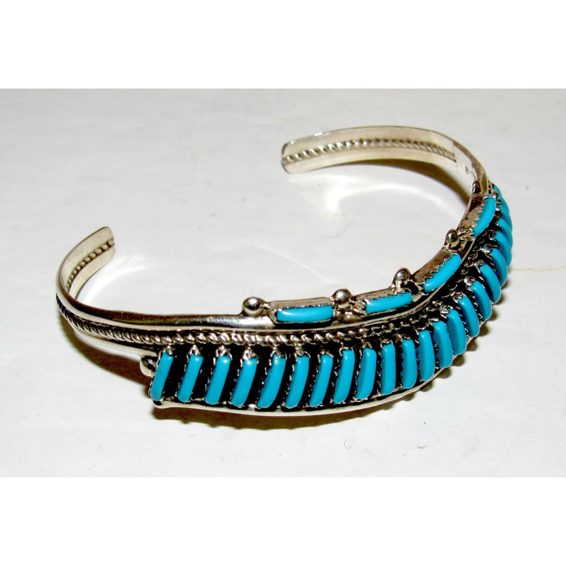 Vintage Zuni Petit Point Turquoise Cuff Bracelet Sterling Silver