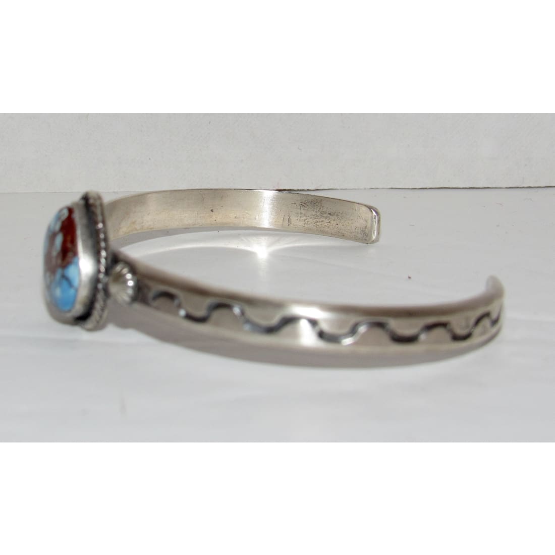 Navajo Golden Hills Turquoise Stacker Cuff Sterling Hand Etched Bracelet S. Yellowhair