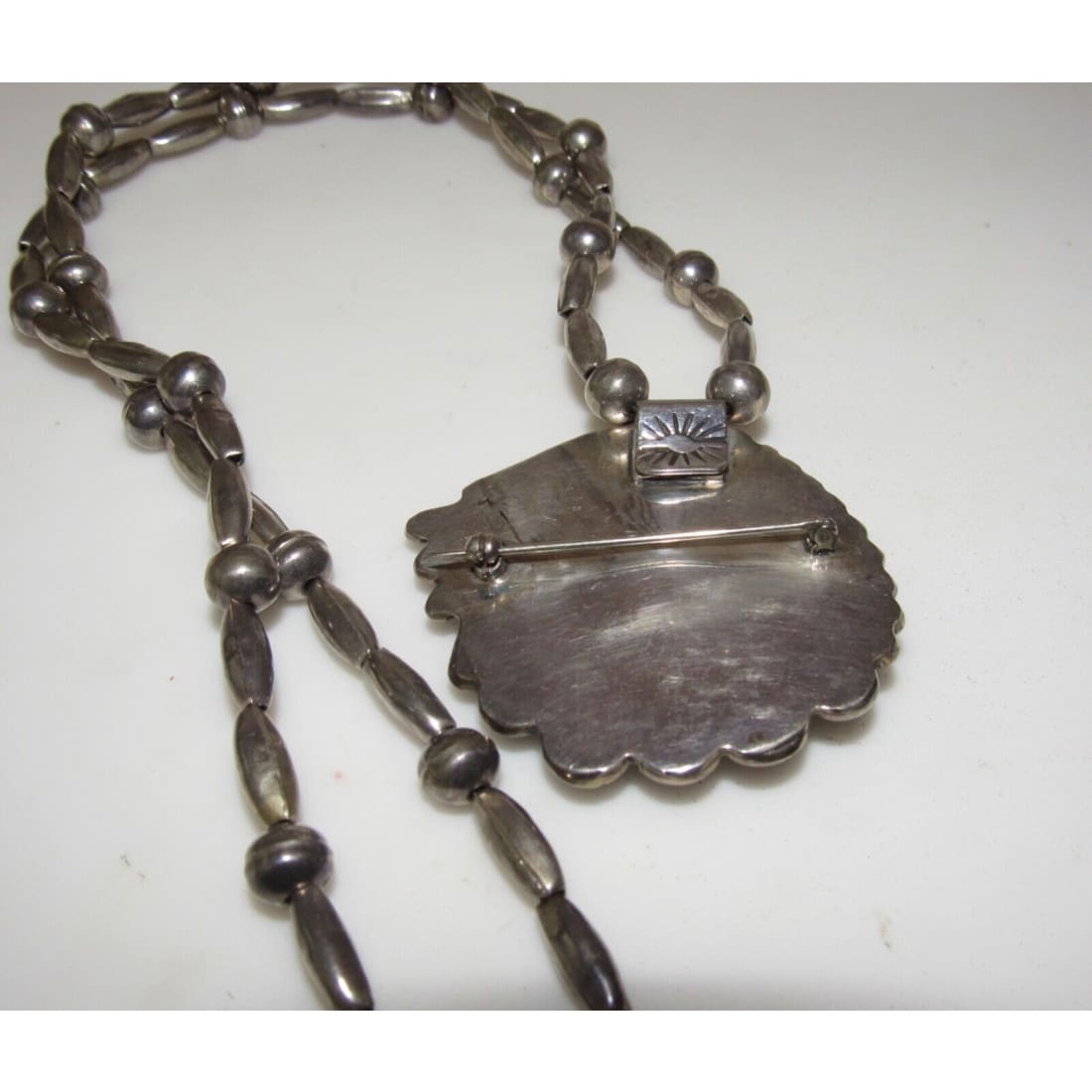 VTG Navajo Morenci Turquoise Pendant Necklace Sterling Navajo Pearls Necklace