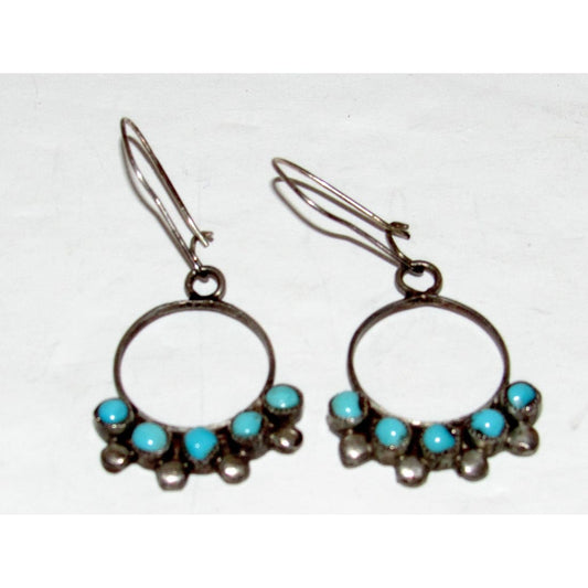 Old Pawn Zuni Snake Eye Turquoise Sterling Silver Dangle Earrings