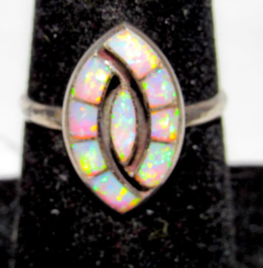 Zuni Opal Inlay Ring Size 6.5 Sterling Silver Vintage Native American