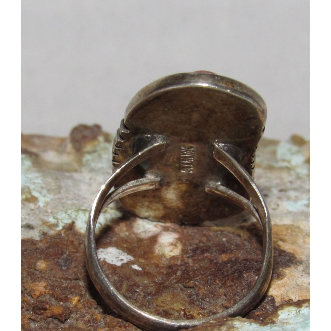 Old Pawn Navajo Mediterranean Coral Ring Size 6 Sterling Silver Native American