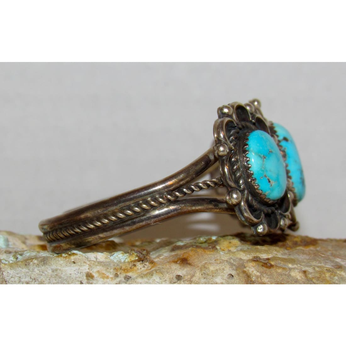 Vintage Navajo Kingman Turquoise Sterling Cuff Bracelet J Begay Native American