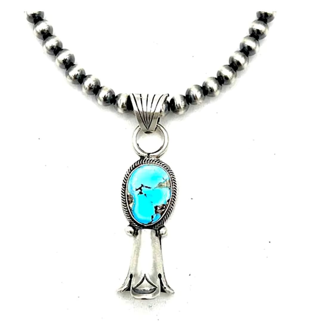 Navajo Pearls Squash Blossom Pendant Golden Hills Turquoise