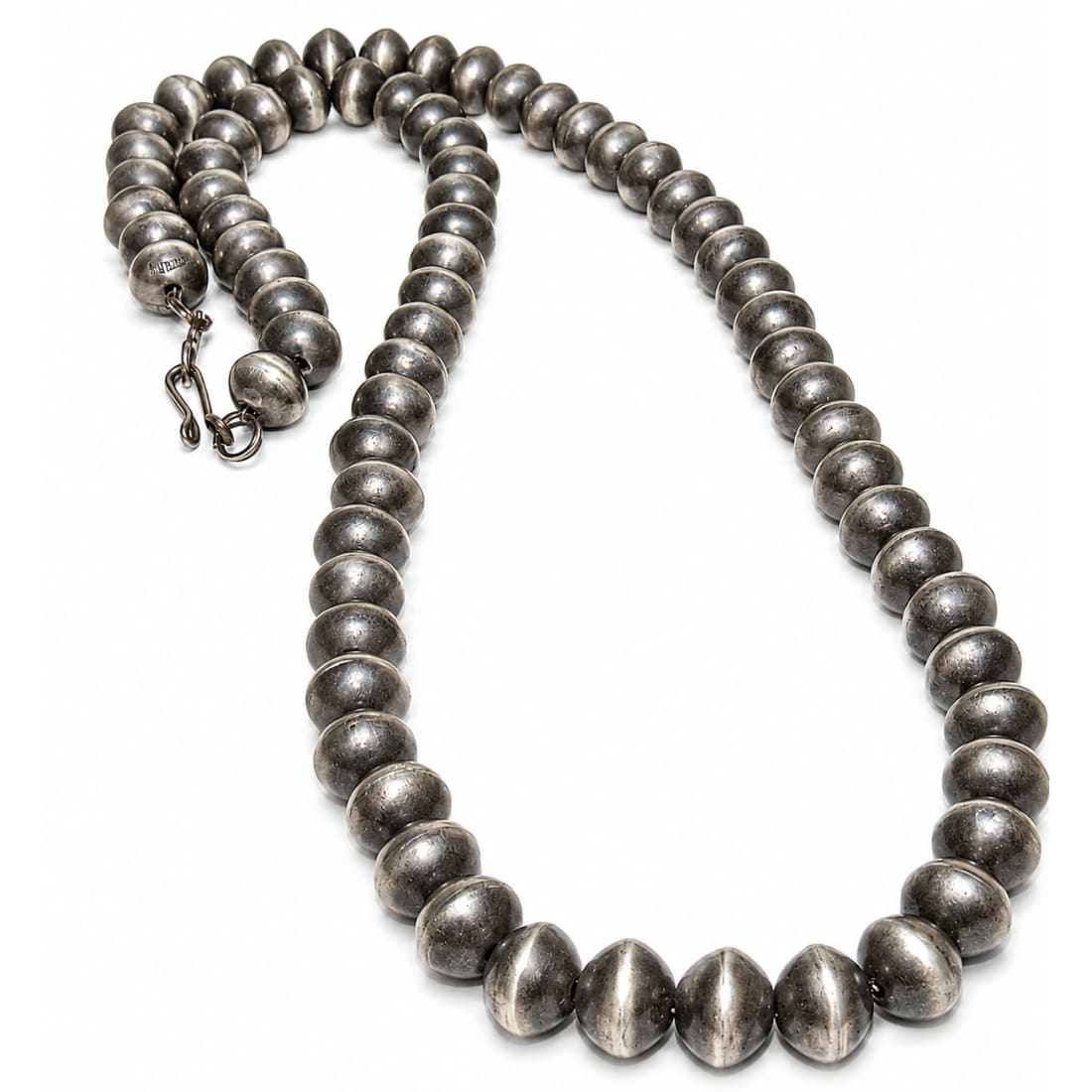 10mm Navajo Pearls Necklace Sterling Silver Saucer Beads Necklace 24" V. Tso
