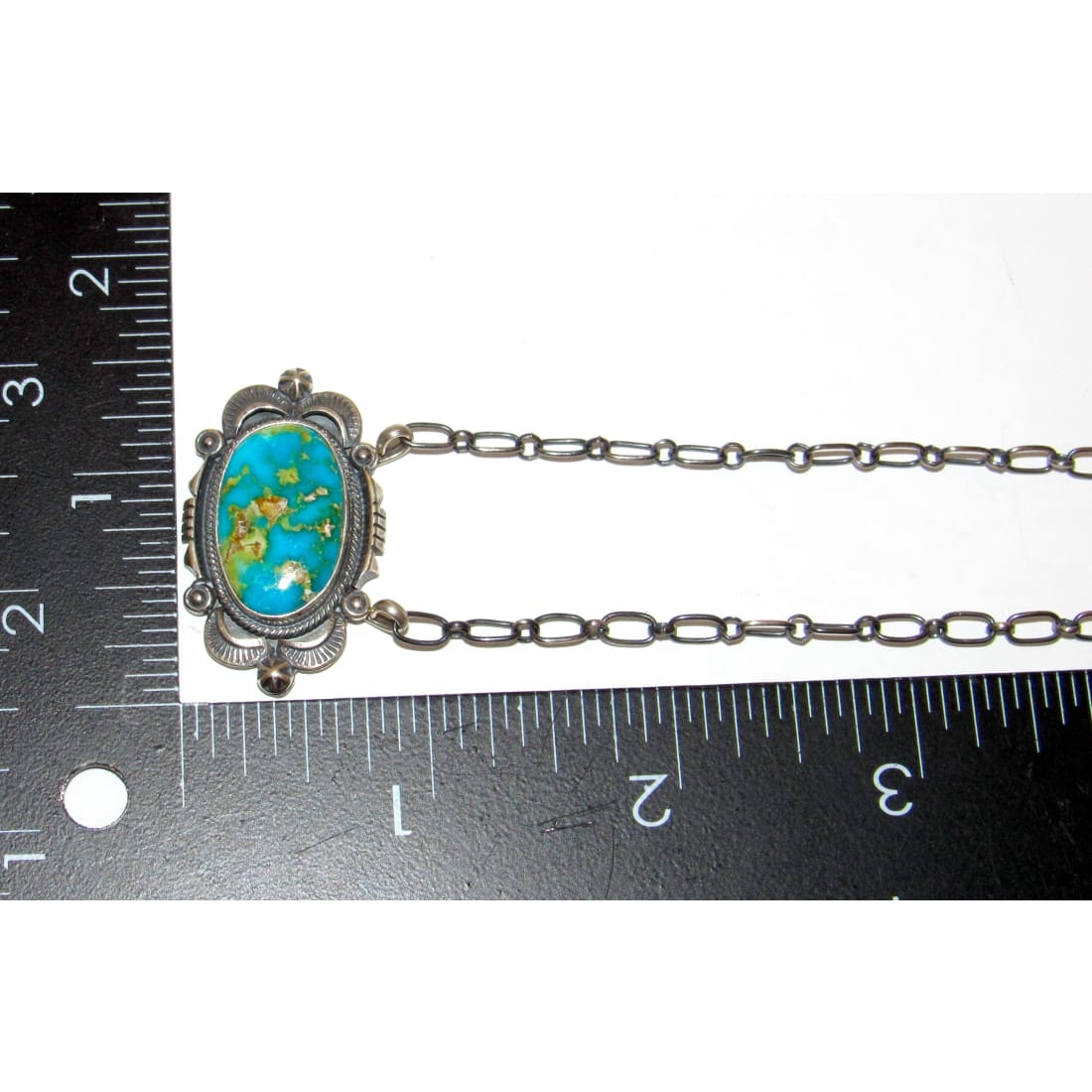 Navajo Royston Turquoise Bar Necklace Sterling Native American Signed