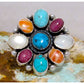 Navajo Turquoise Spiny MOP Cluster Ring Sz 7.5 Sterling Silver A. Bahe
