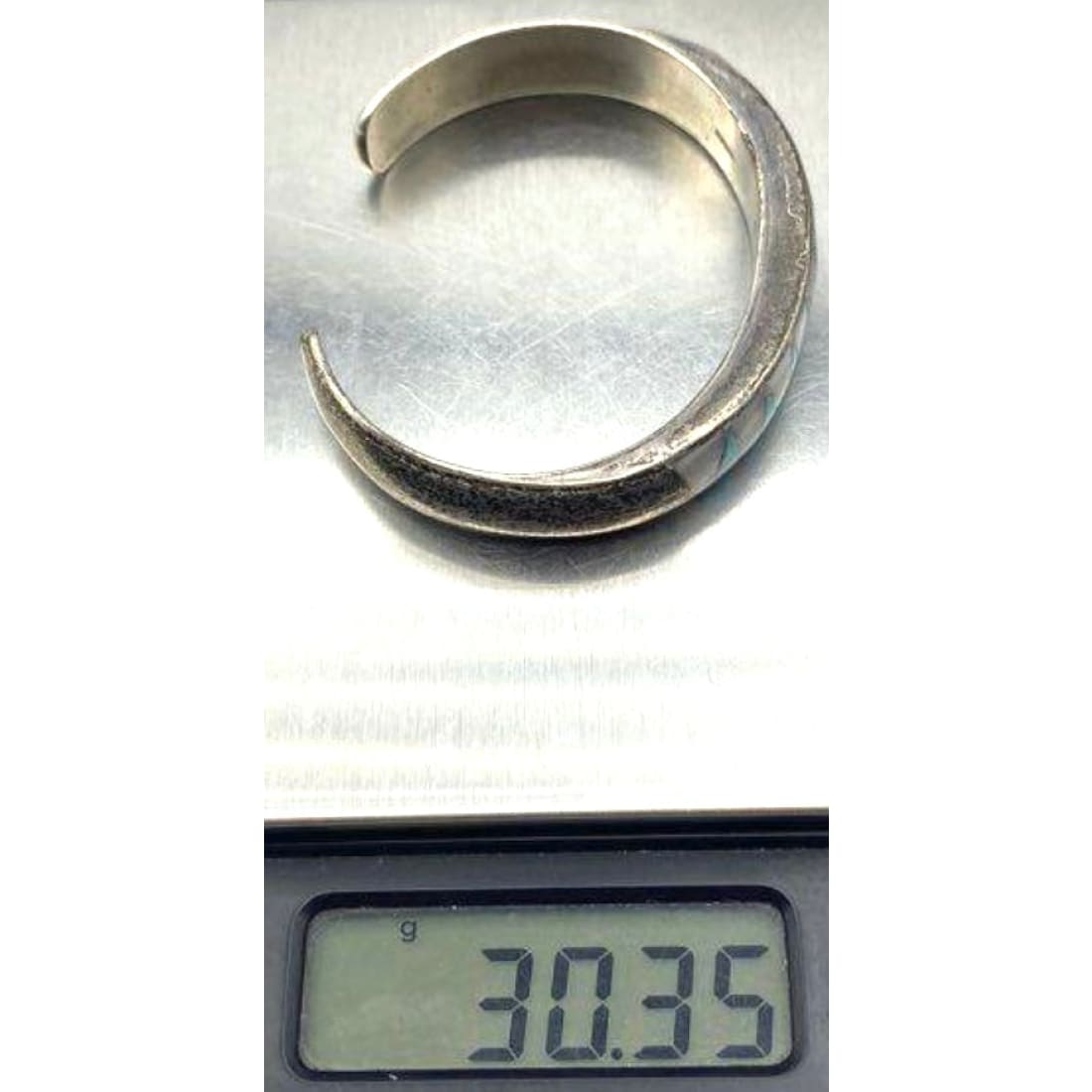 Old Pawn Zuni Inlay Turquoise MOP Cuff Bracelet Sherman and Isabelle Paquin