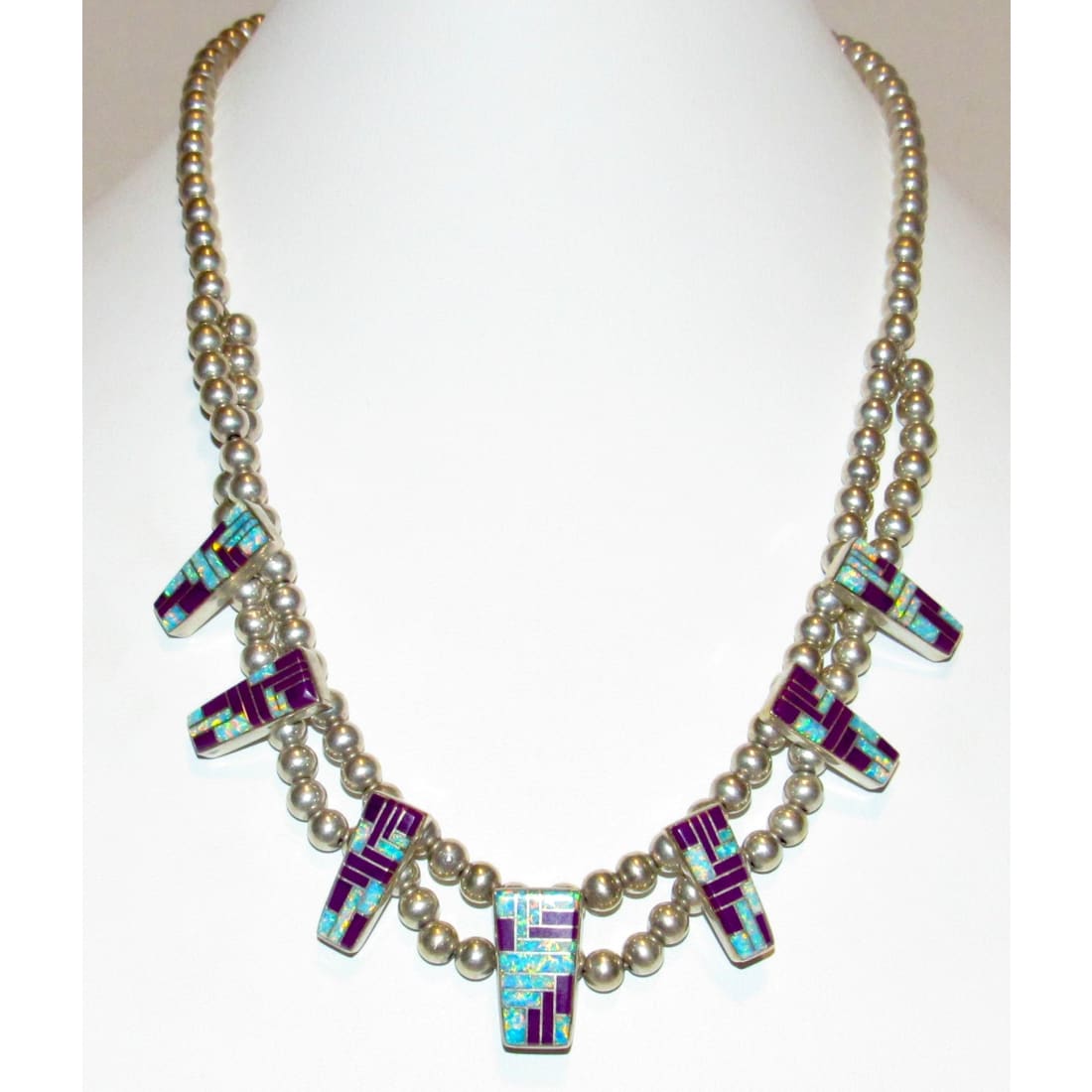 Vintage Navajo Sugilite Opal Necklace Navajo Pearls Sterling Silver Signed