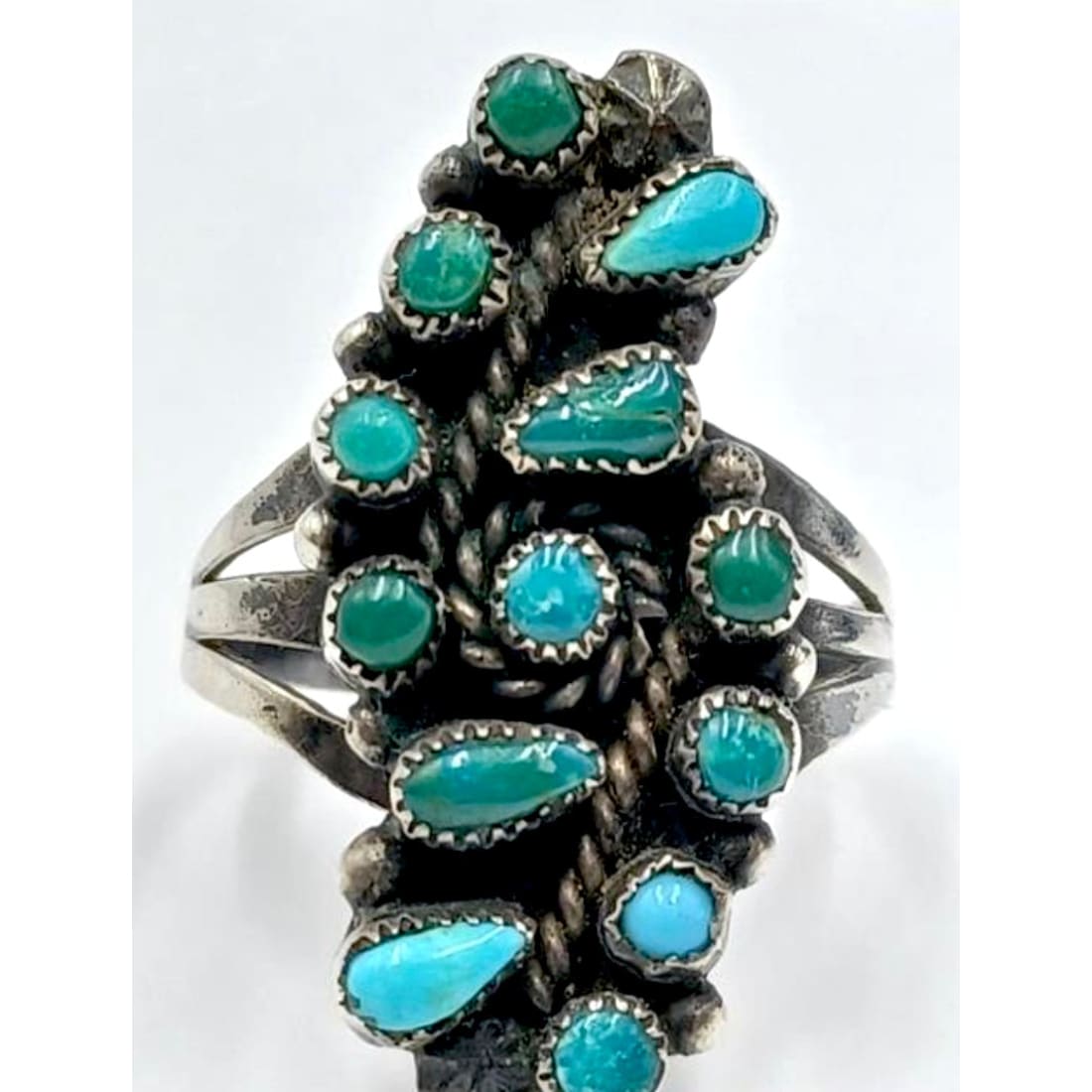 Old Pawn Zuni Snake Eye Turquoise Sterling Silver Ring Size 7 Native American