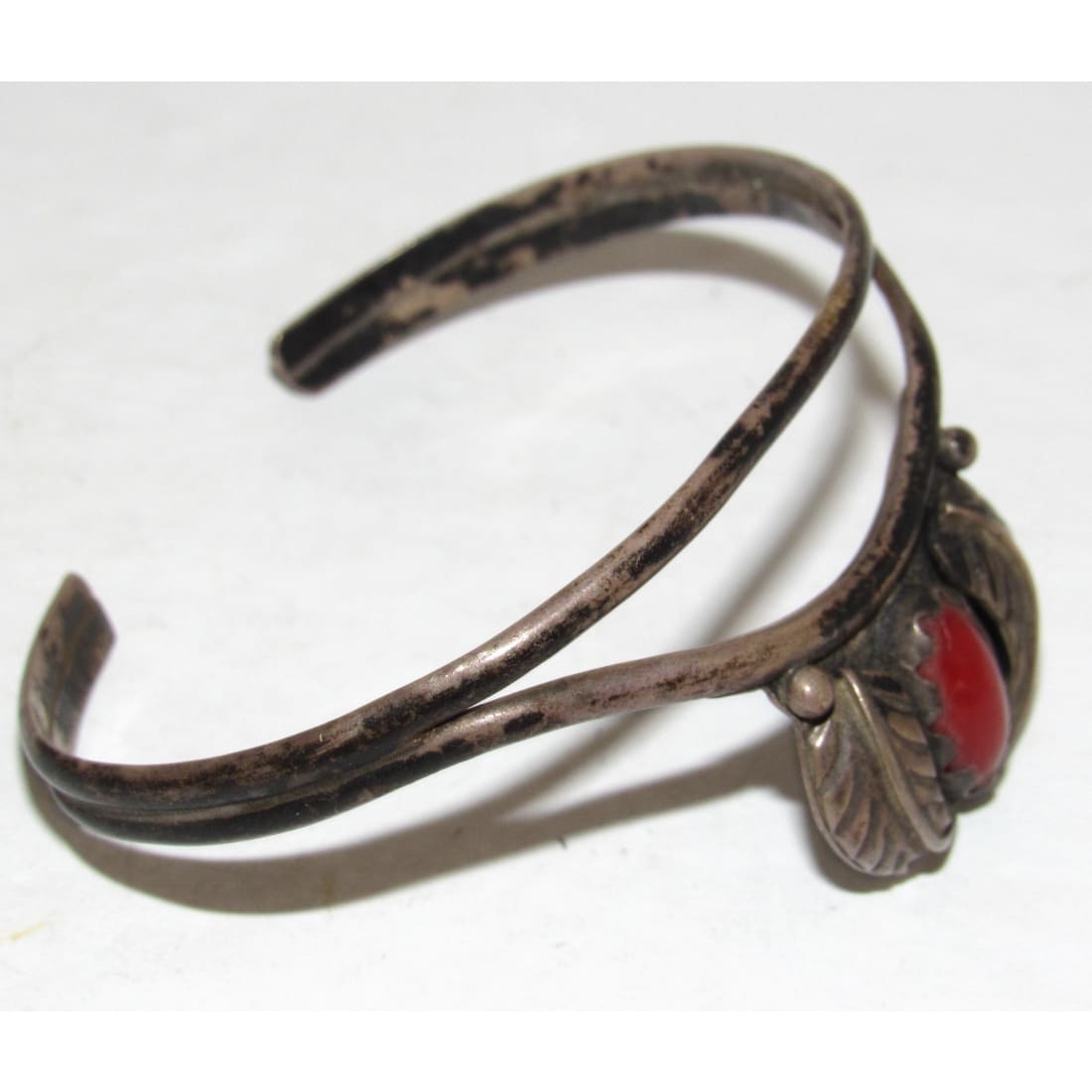 Old Pawn Navajo Coral Squash Blossom Cuff Bracelet Sterling Silver
