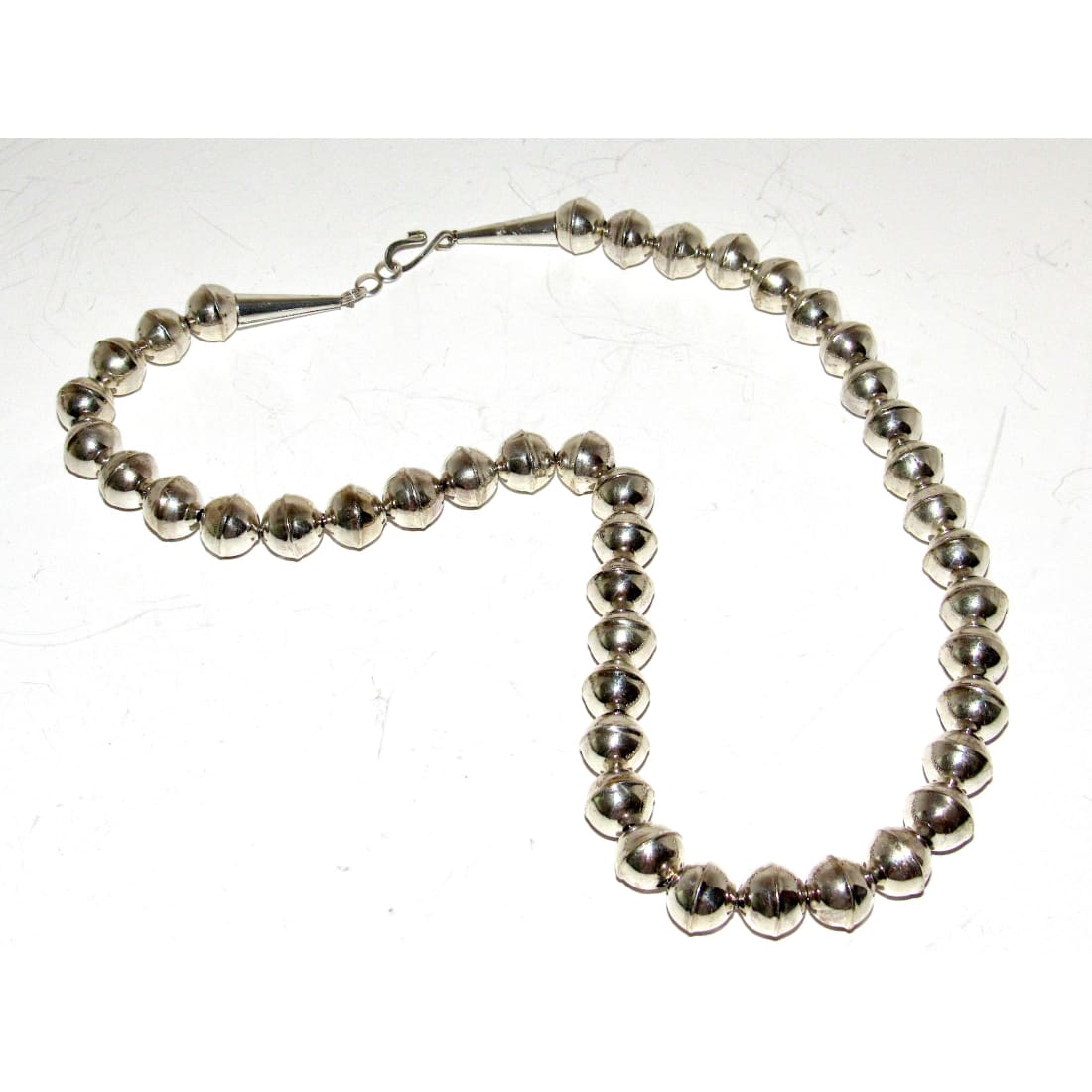 Handmade Navajo Pearls Necklace Sterling Silver 10mm Saucer Beads 20"L G Benally