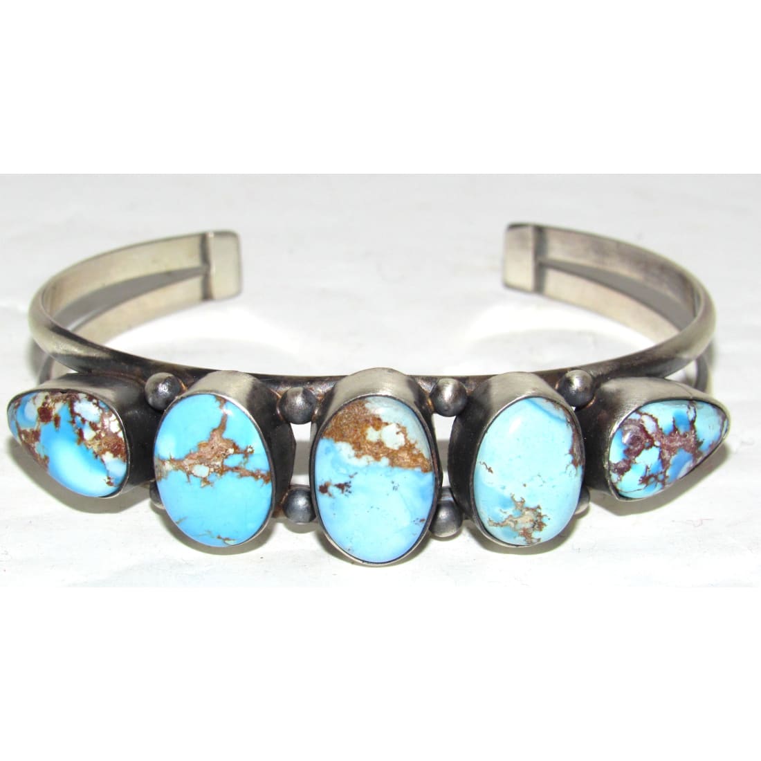 Navajo Golden Hills Turquoise Row Cuff Bracelet Sterling Silver S. Skeets
