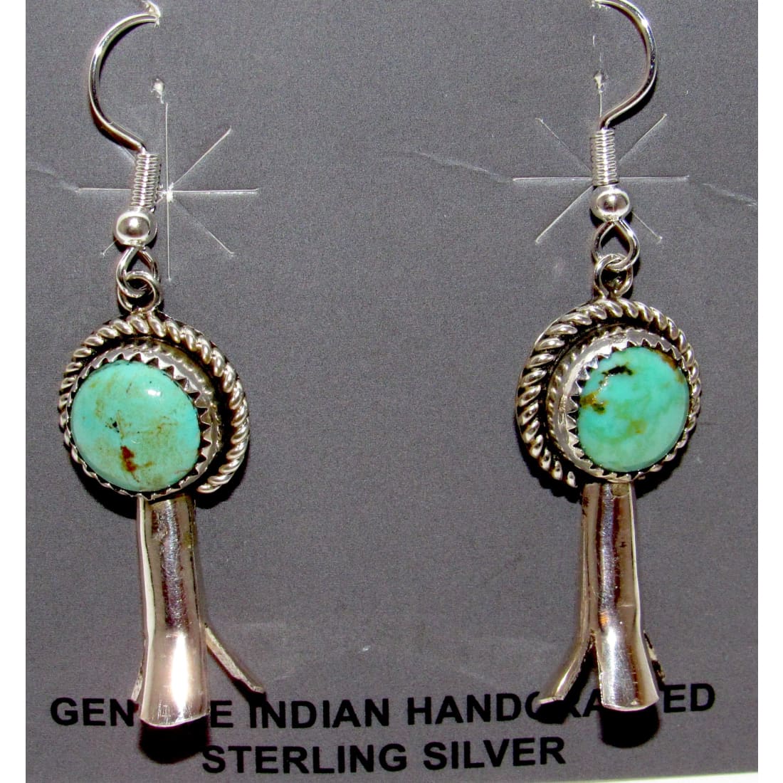 Navajo Squash Blossom Earrings Sterling Silver Turquoise Native American