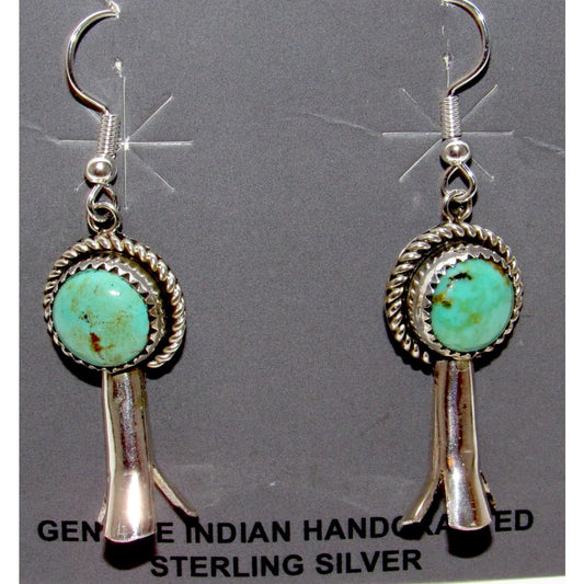 Navajo Squash Blossom Earrings Sterling Silver Turquoise Native American