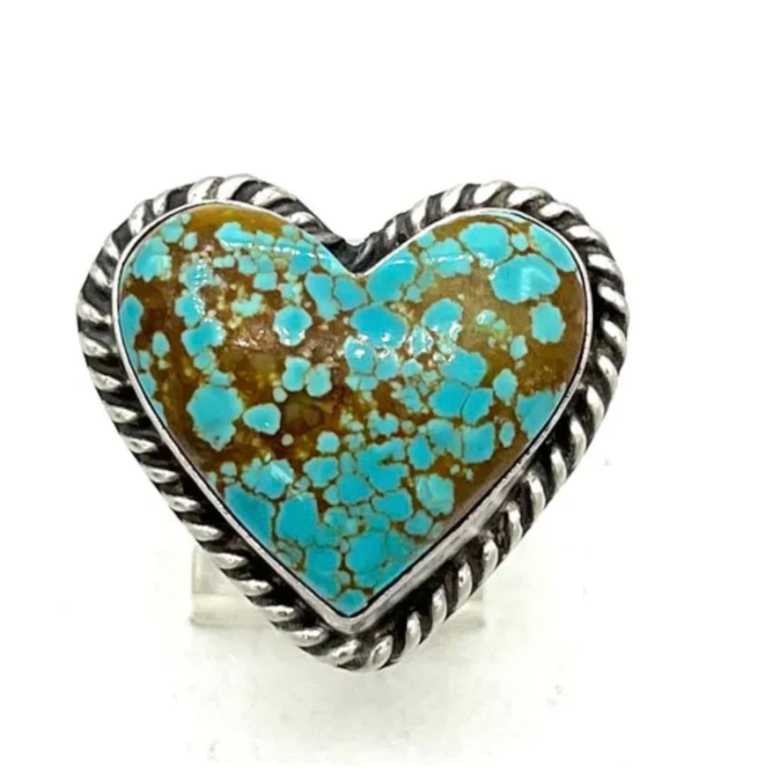 Navajo Number 8 Turquoise Heart Ring Sz 8 Adjustable Sterling Silver J Dixon