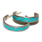 Vintage Zuni Turquoise Inlay Hoop Earrings 1 1/4" Diameter Sterling Silver