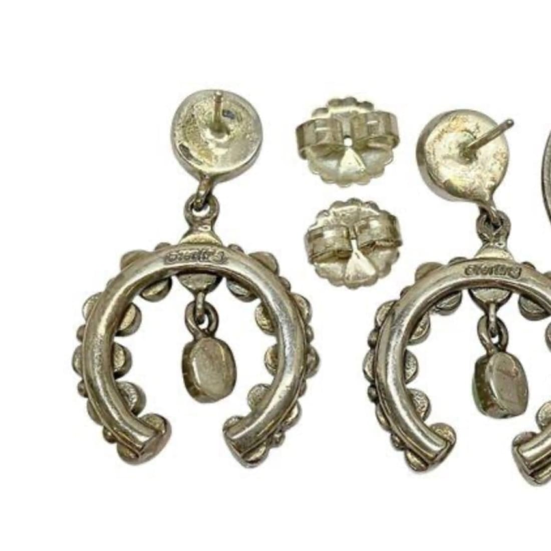 Vintage Navajo Green Valley Turquoise Cluster Naja Dangle Earrings Sterling Silver