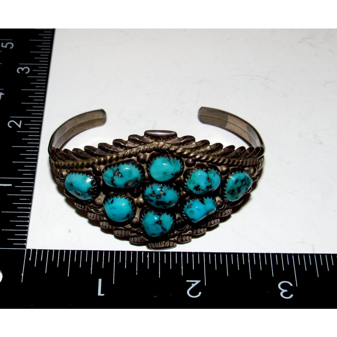 Old Pawn Navajo Morenci Turquoise Cuff Bracelet Sterling Silver Native Robert Begay