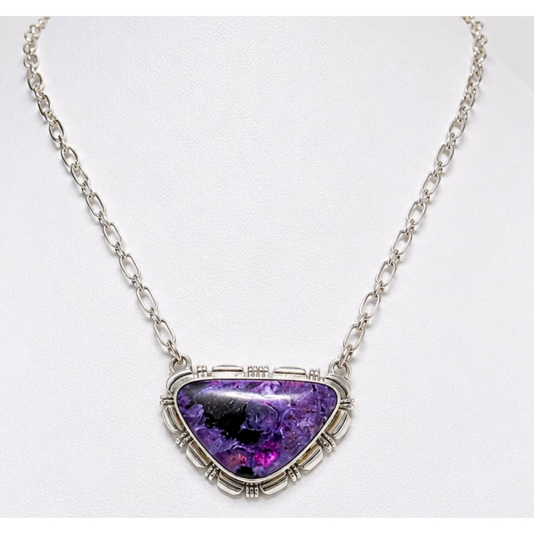 Navajo Purple Charoite Bar Necklace Sterling Silver A. Lee
