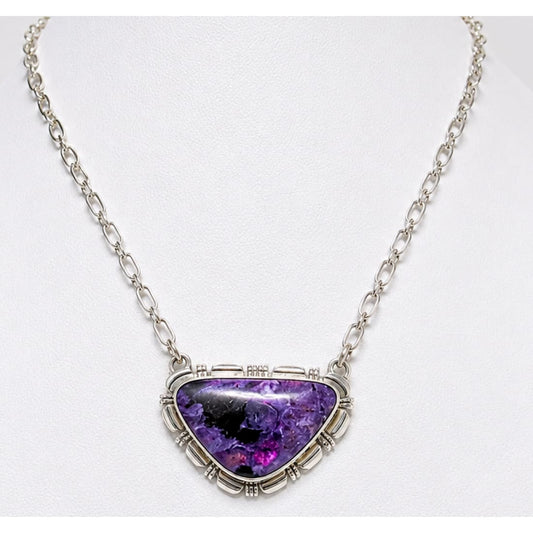 Navajo Purple Charoite Bar Necklace Sterling Silver A. Lee