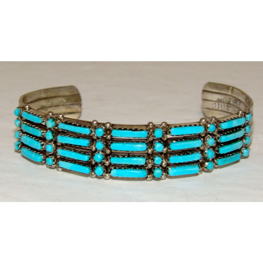 Vintage Zuni Petit Point Turquoise Cuff Bracelet Sterling Silver Old Pawn