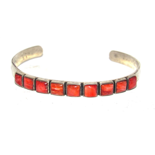 Vintage Navajo Orange Spiny Stacker Cuff Bracelet Sterling Silver Signed