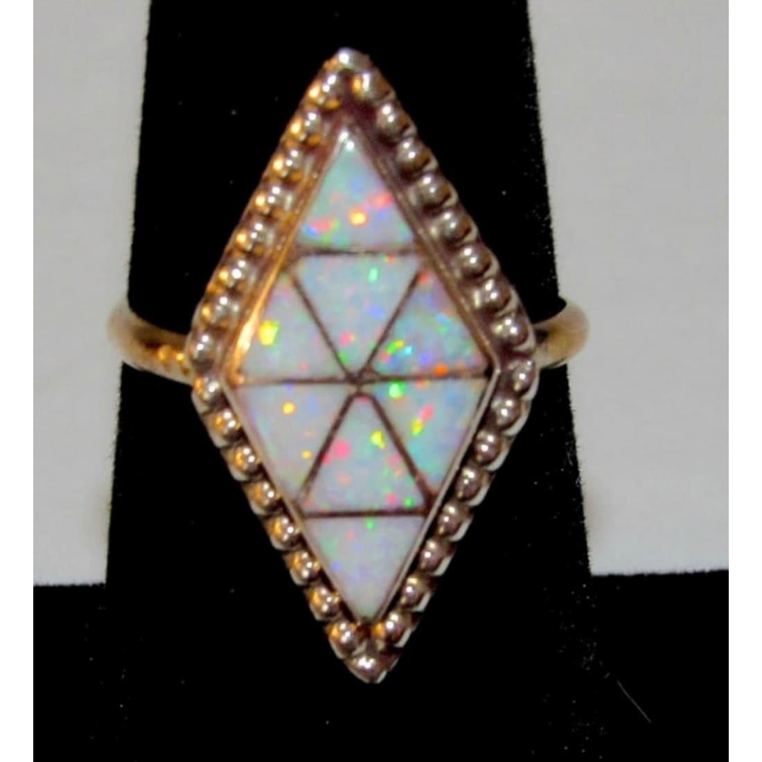 Zuni Opal Inlay Ring Size 8.5 Sterling Silver Vintage Native American
