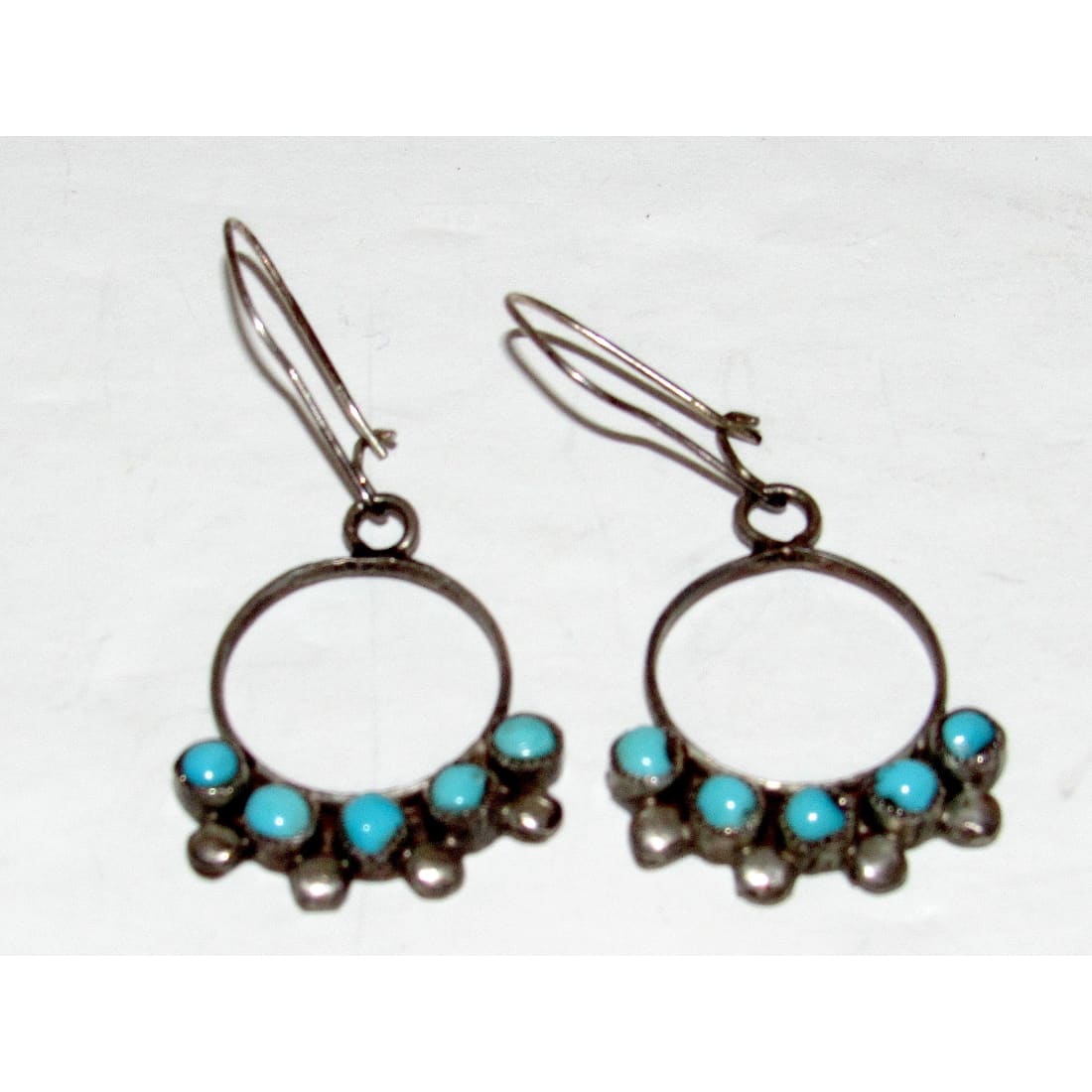 Old Pawn Zuni Snake Eye Turquoise Sterling Silver Dangle Earrings