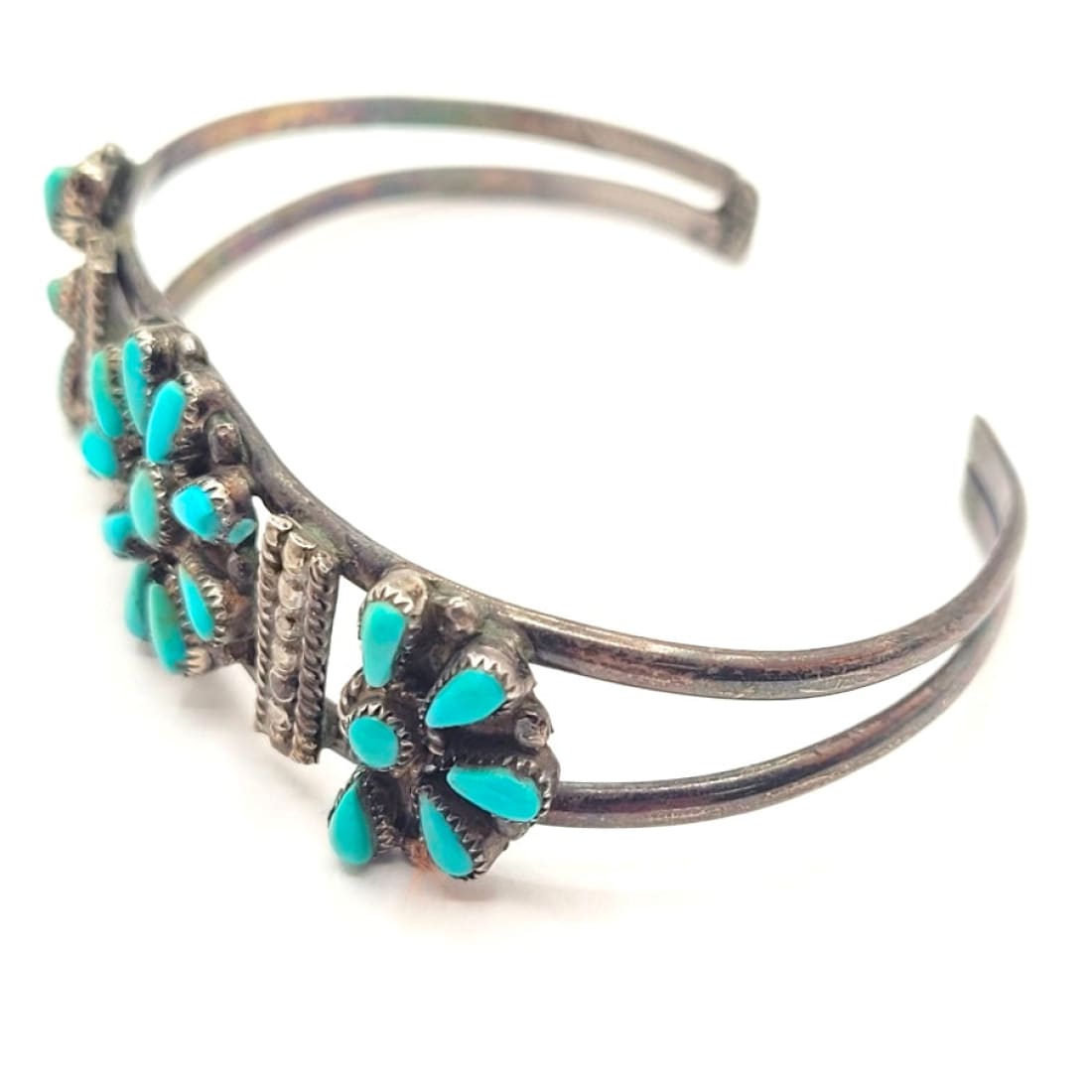 Old Pawn Zuni Turquoise Cluster Cuff Bracelet Turquoise Sterling Silver