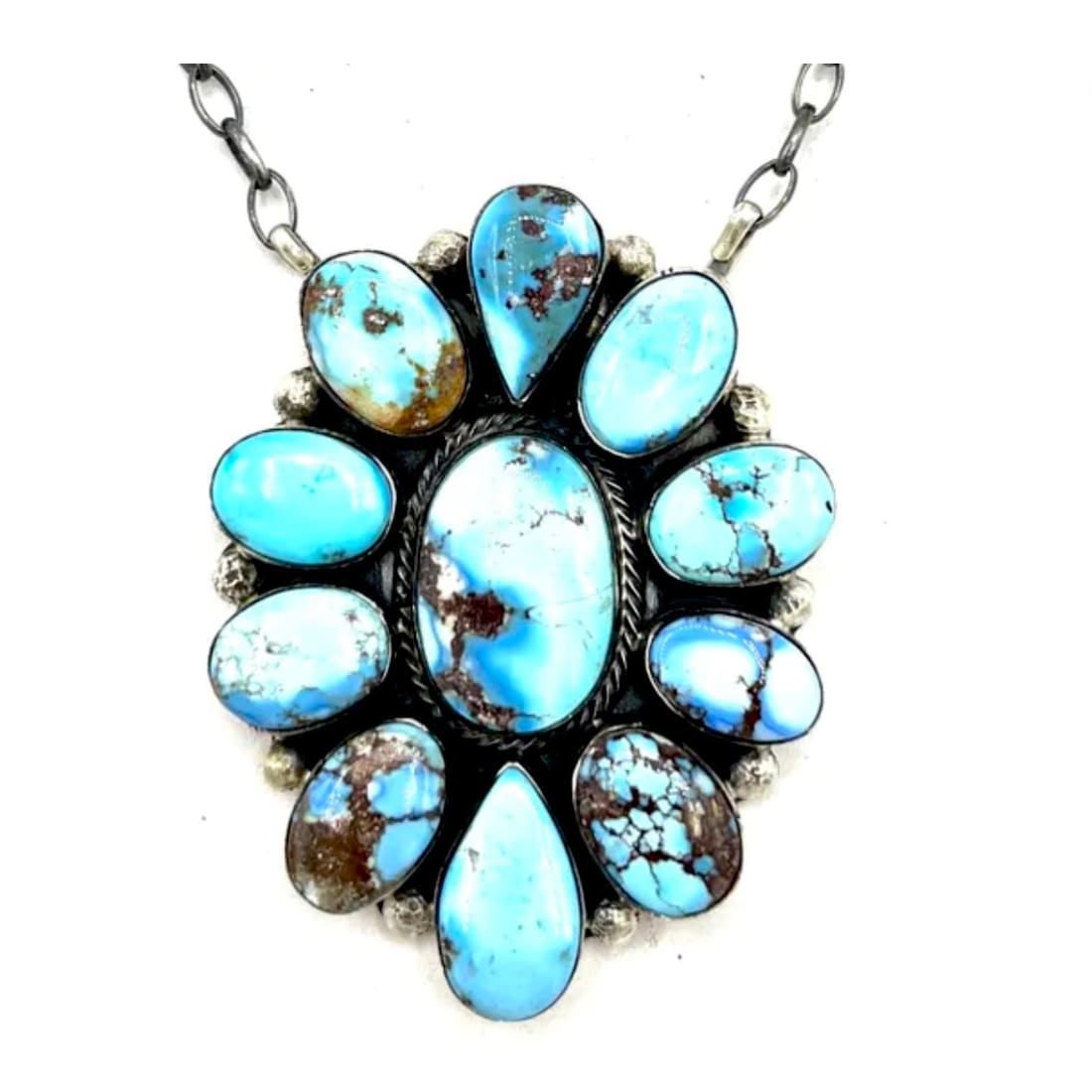 Navajo Golden Hills Turquoise Cluster Bar Necklace Sterling Silver J. Skets