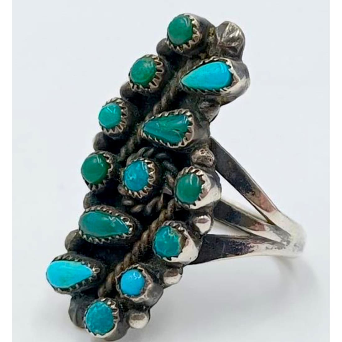 Old Pawn Zuni Snake Eye Turquoise Sterling Silver Ring Size 7 Native American